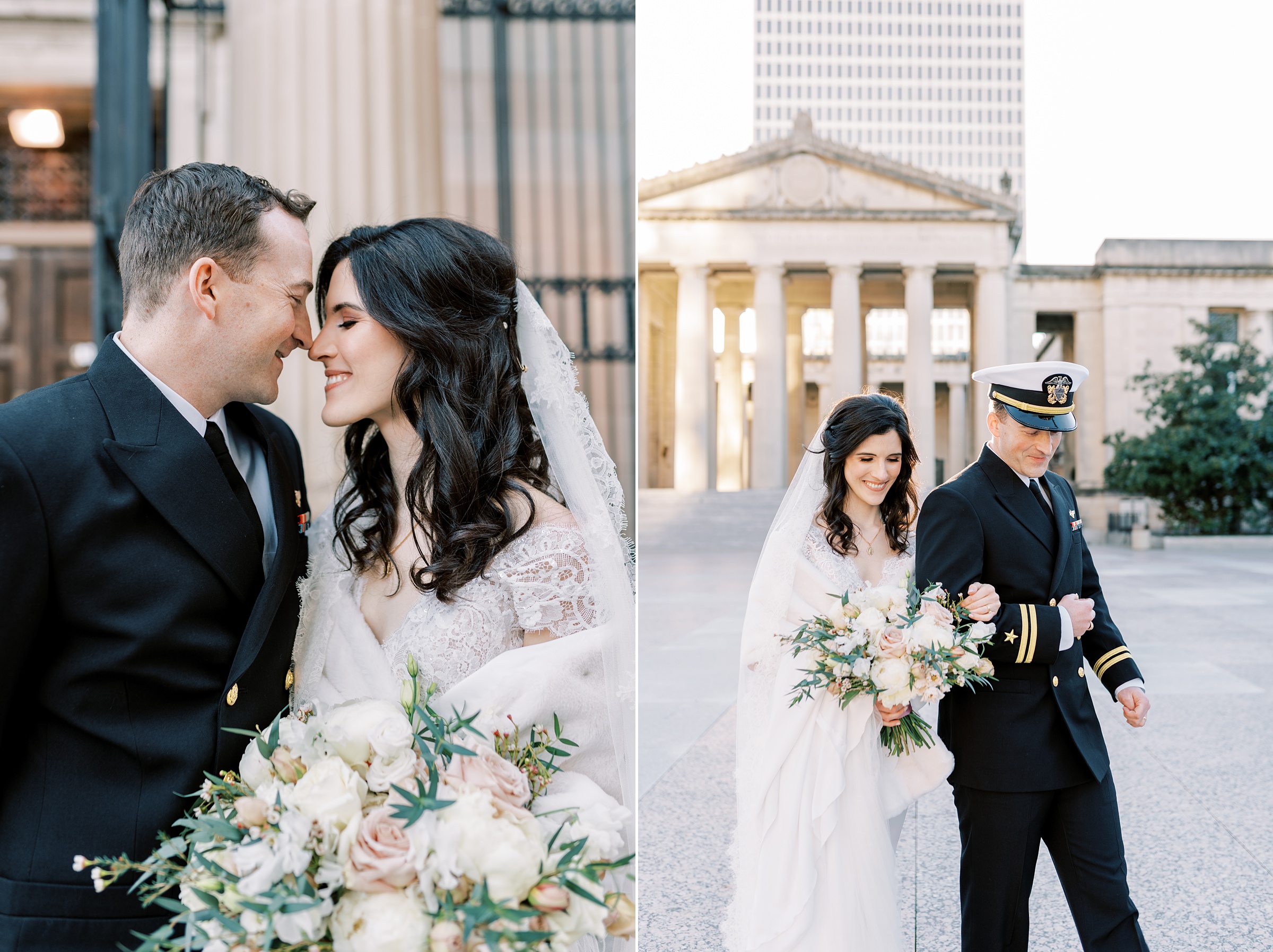 downtown Nashville wedding portraits with military couple