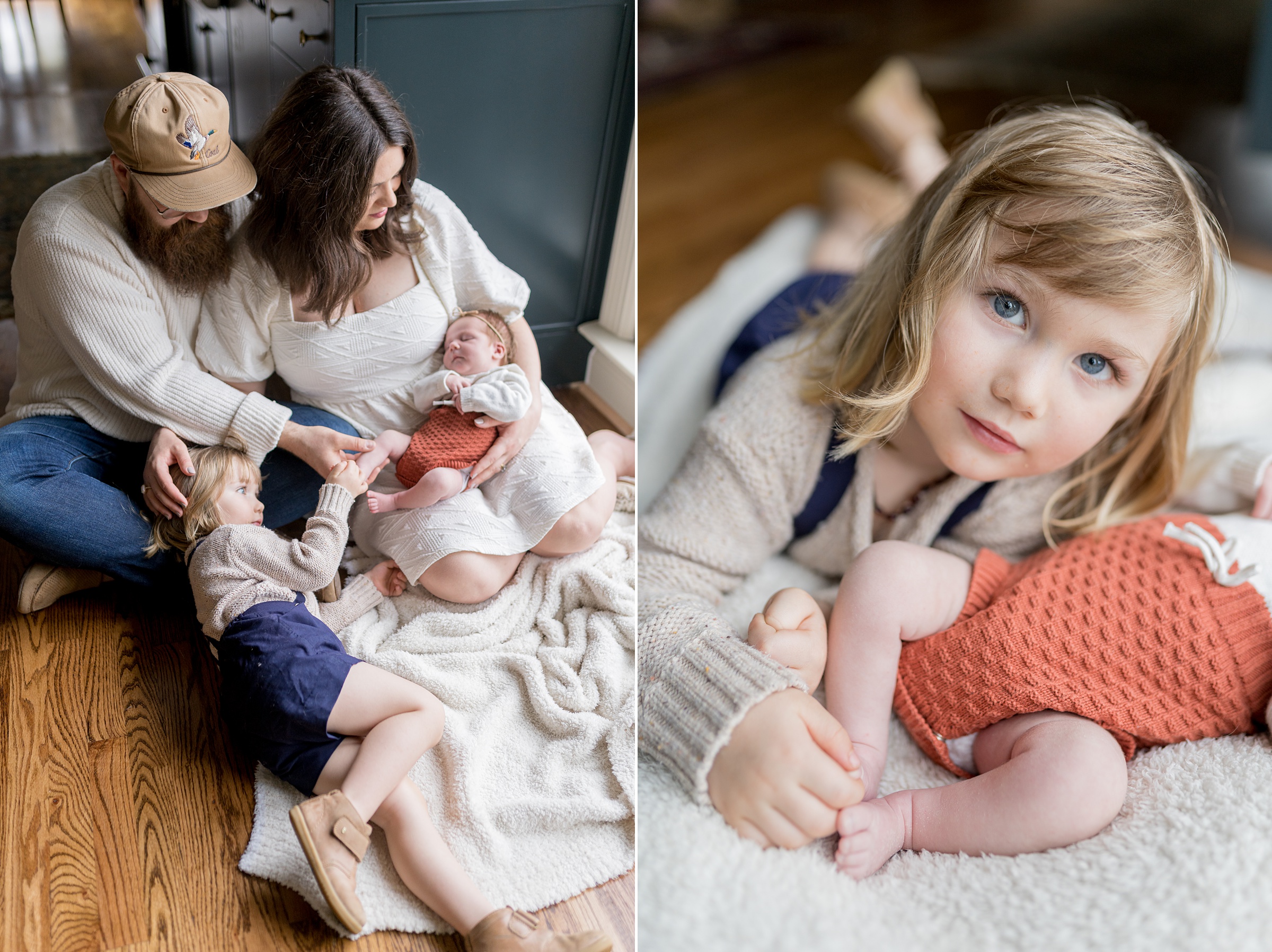 parents hold baby and son during Nashville lifestyle newborn portrait session