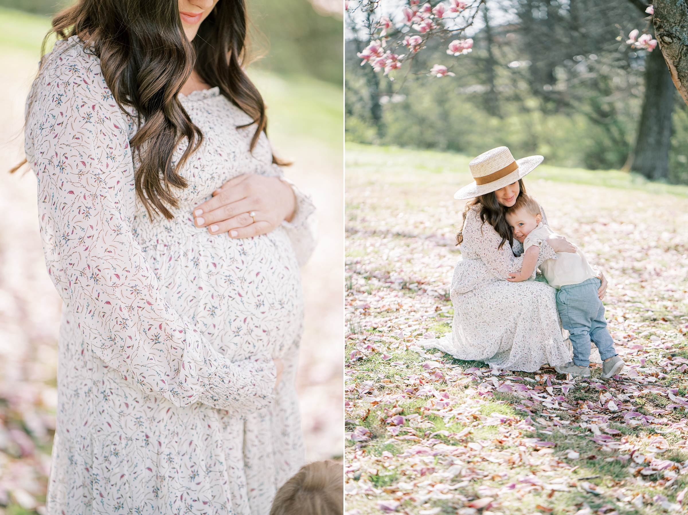 Ellington Agricultural Center Maternity Session under cherry blossom trees