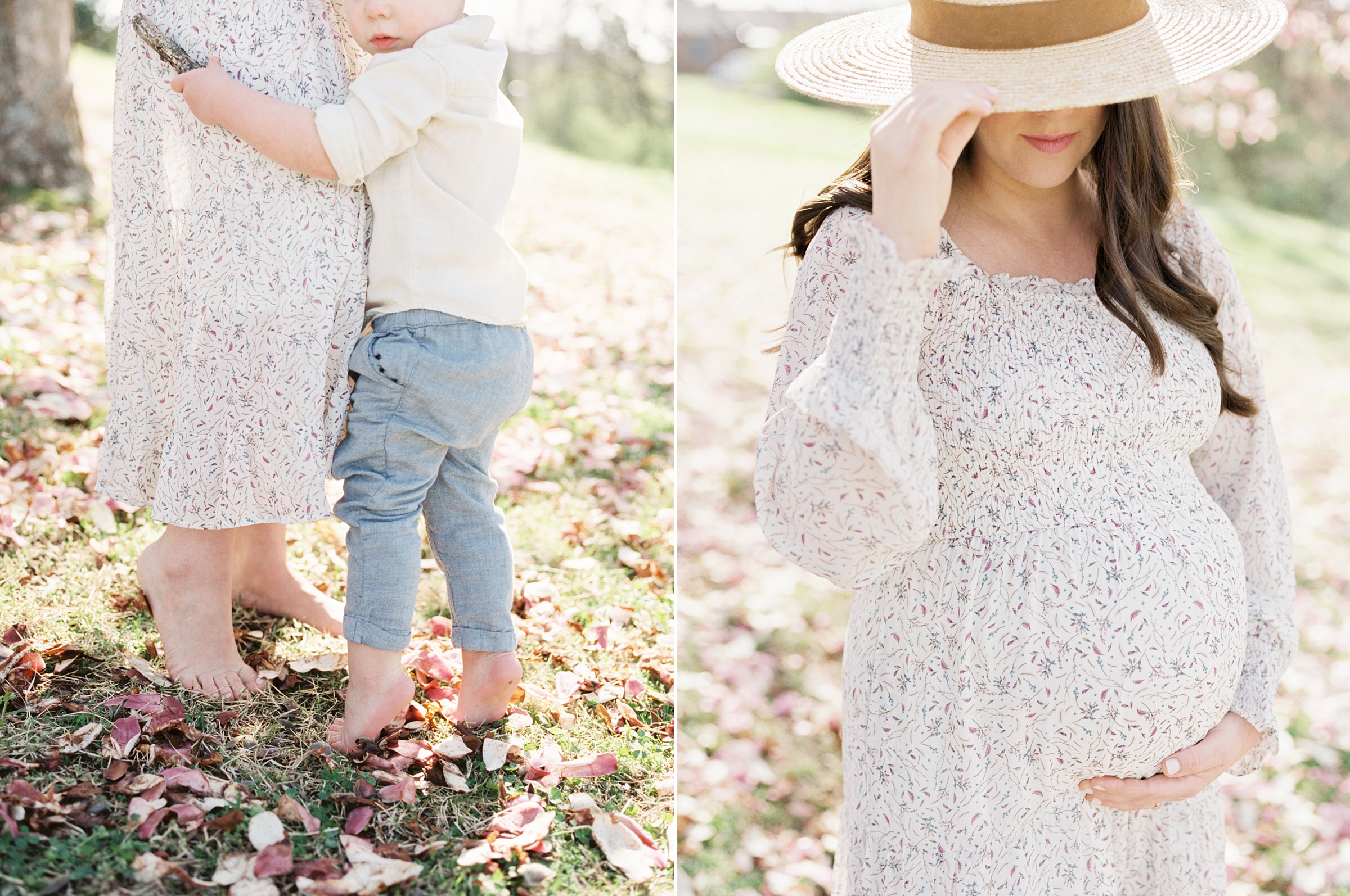 springtime maternity portraits under cherry blossom tree