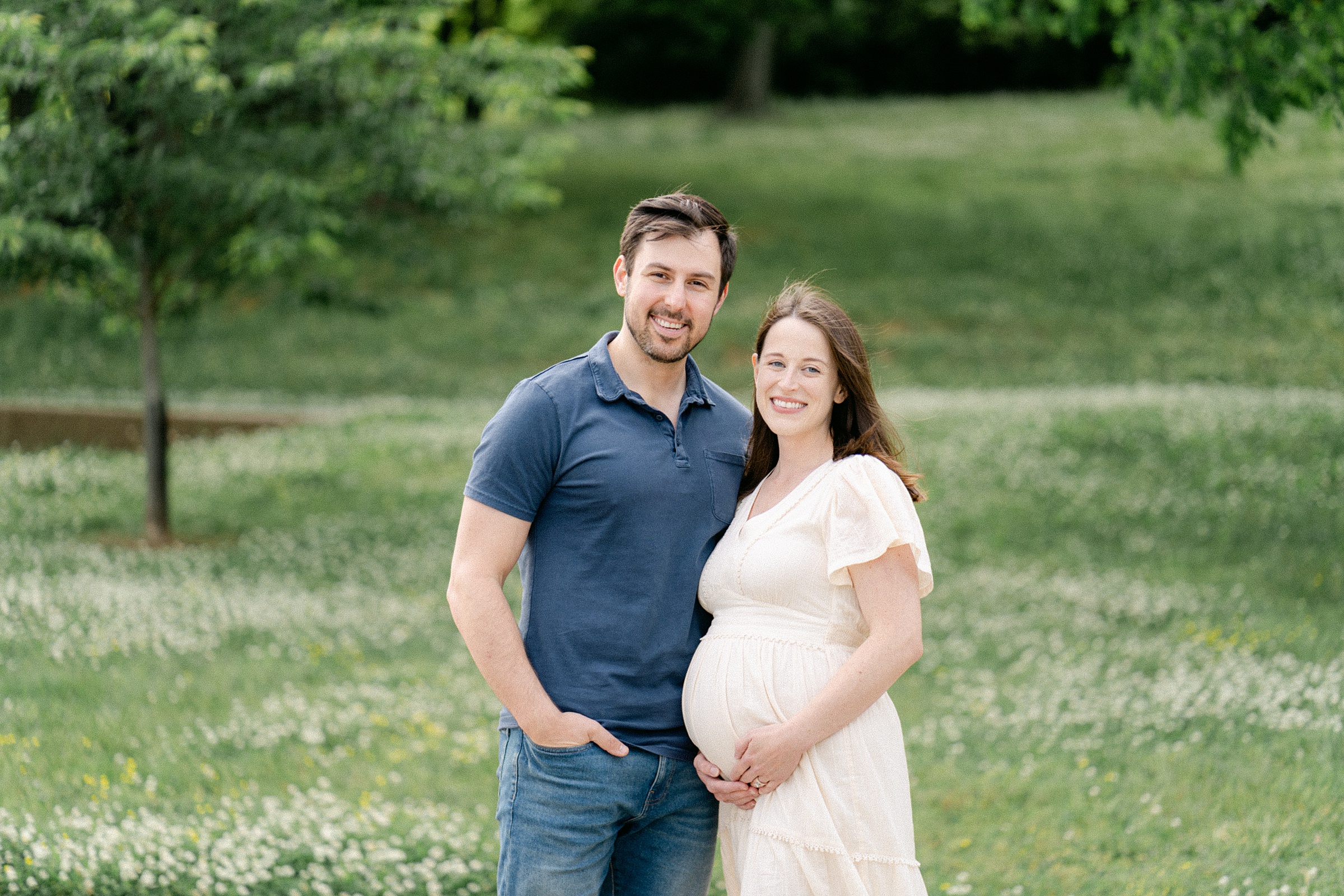 husband and wife together during maternity portraits