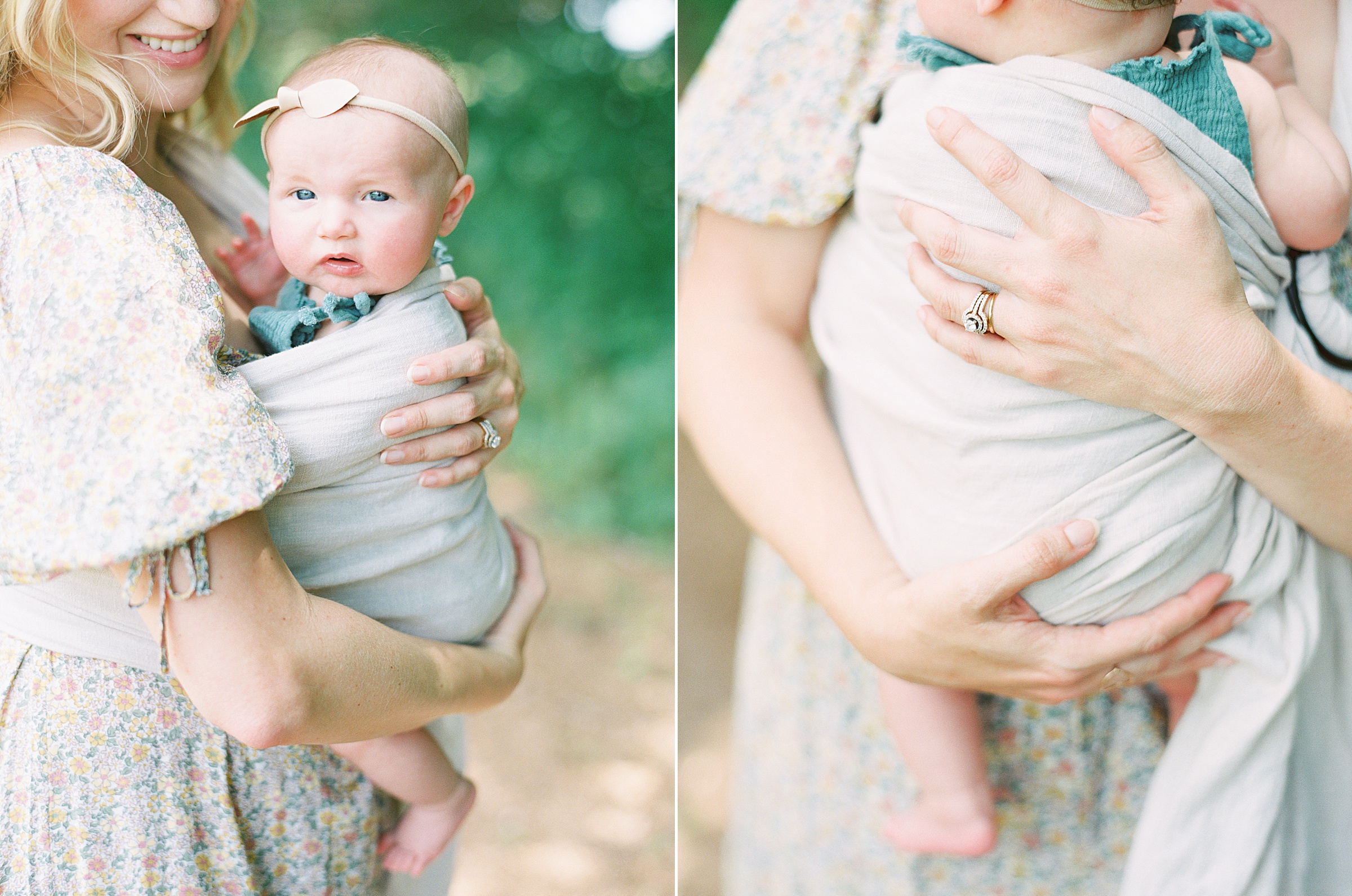 mom wears baby outside during Murfreesboro Tennessee Mom + Me Session