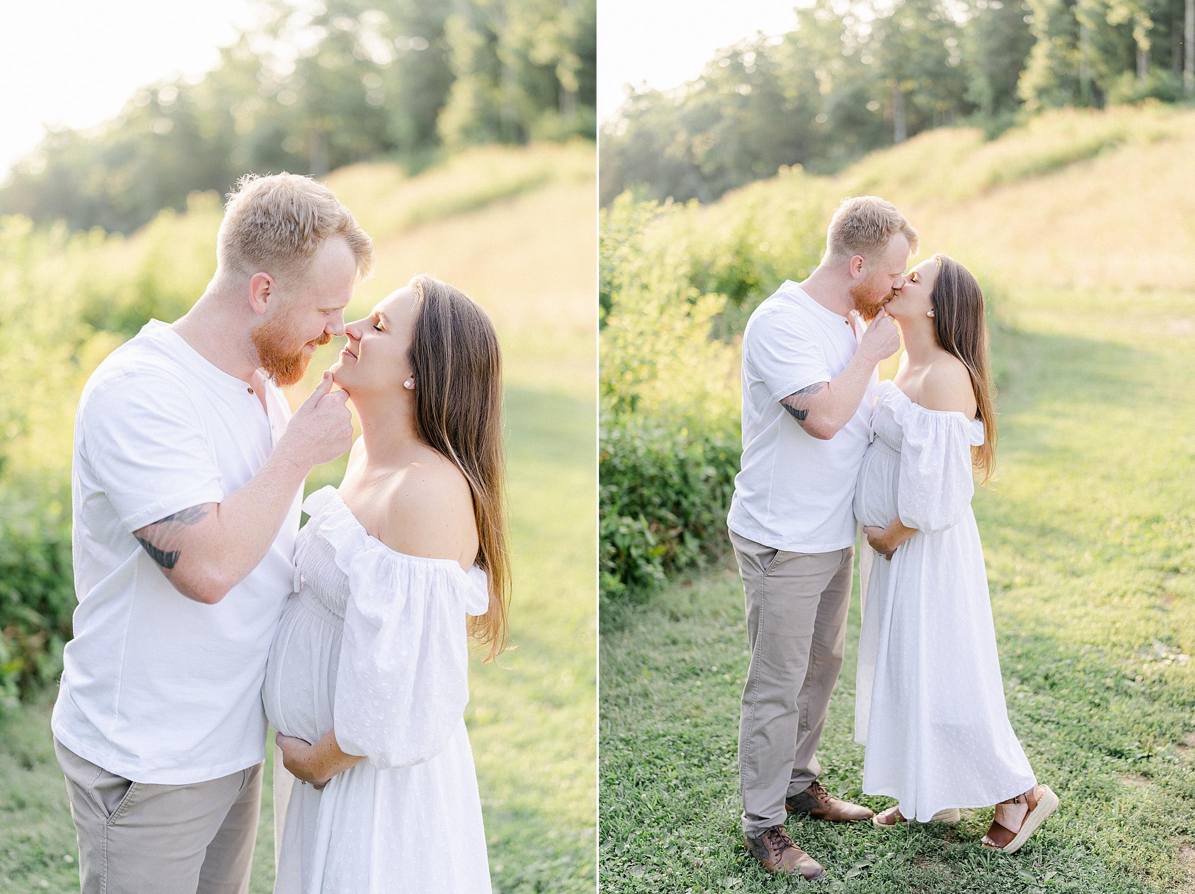 husband kisses pregnant wife during maternity session