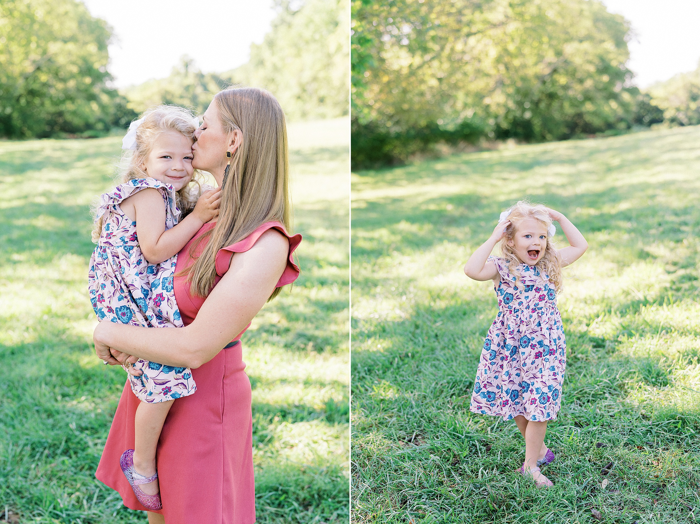 mom kisses daughter's head during Brentwood TN Portrait session