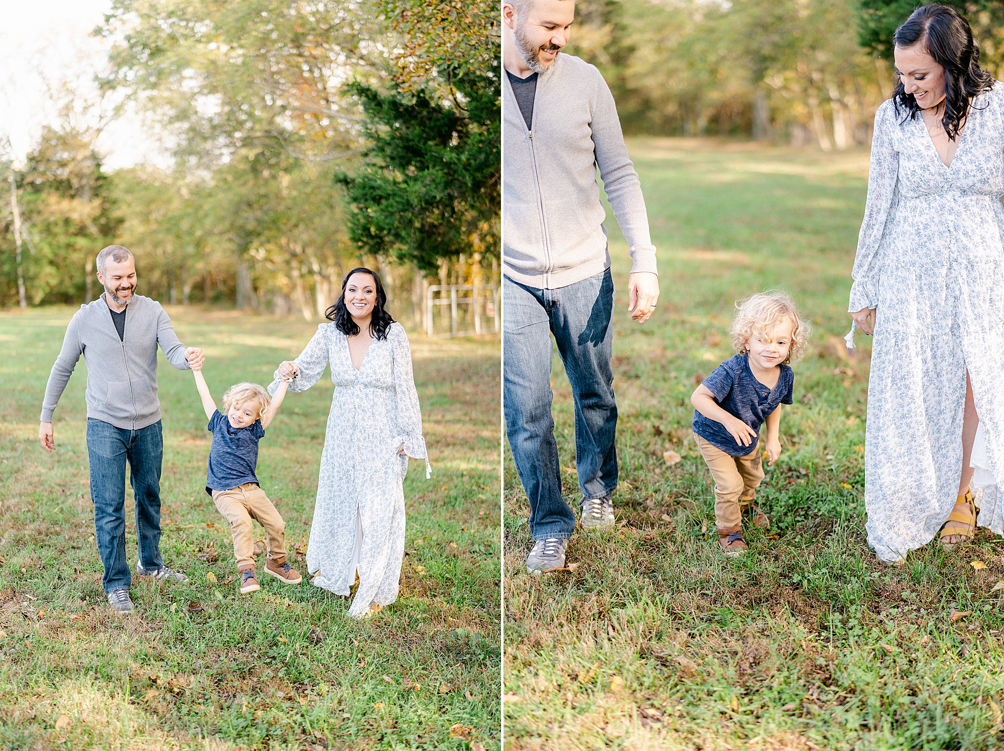 parents walk together swinging their son during Nashville Family Session