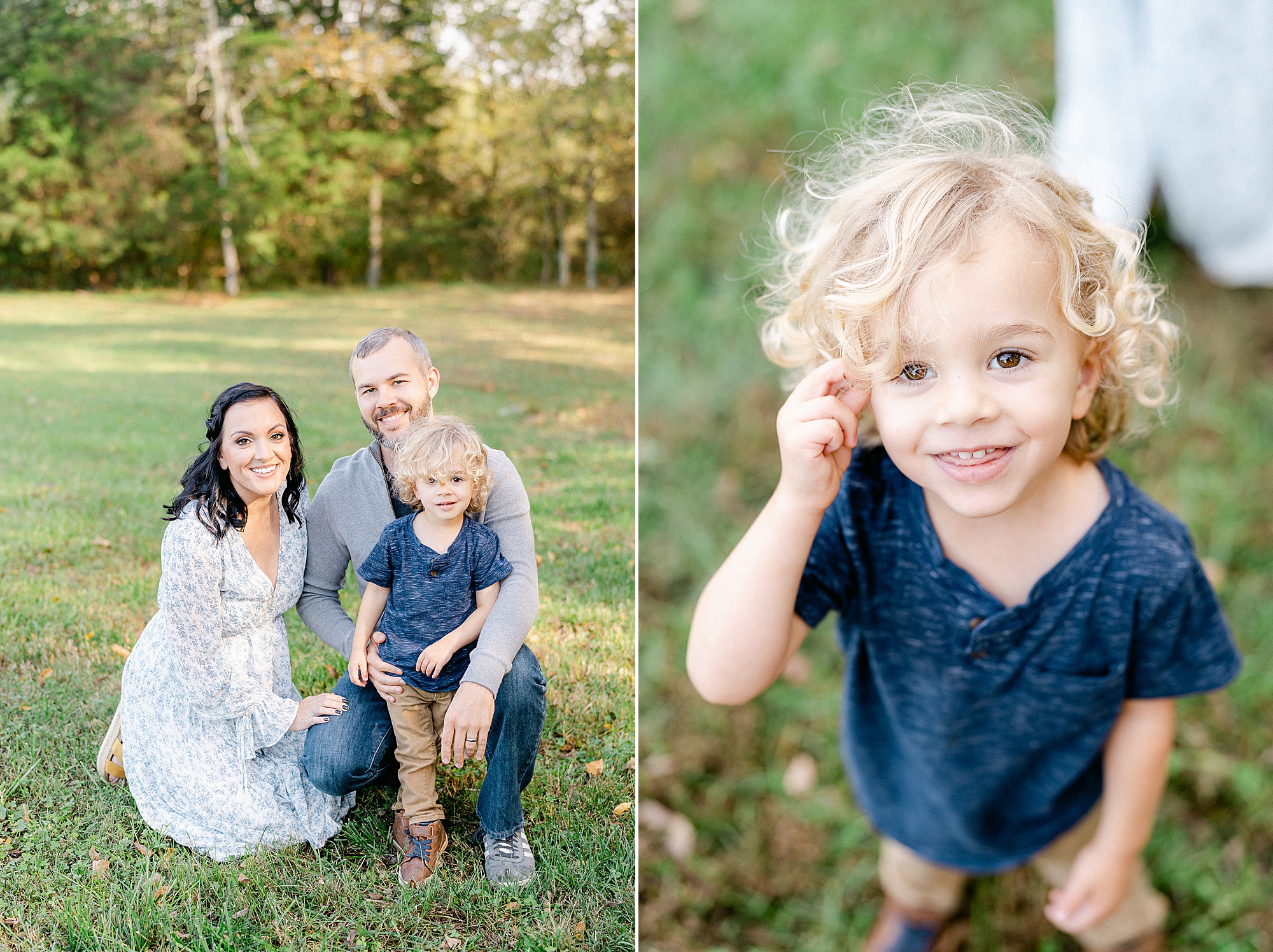 family of three outside during their Family portrait session in TN