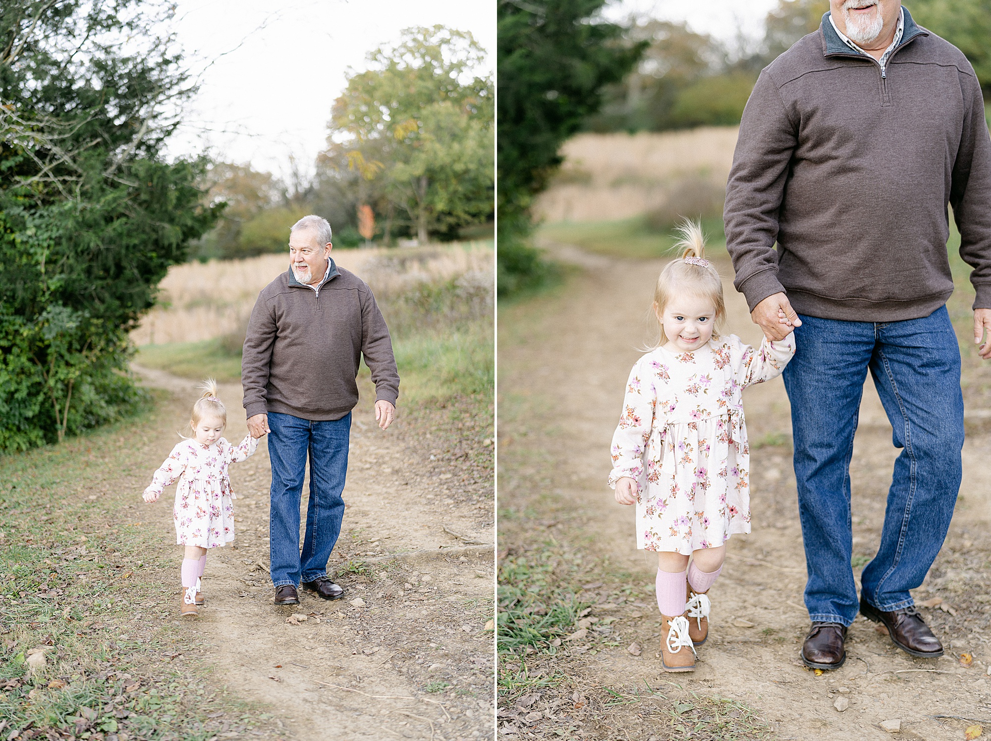 grandfather walks with his granddaughter during Brentwood TN Extended Family session