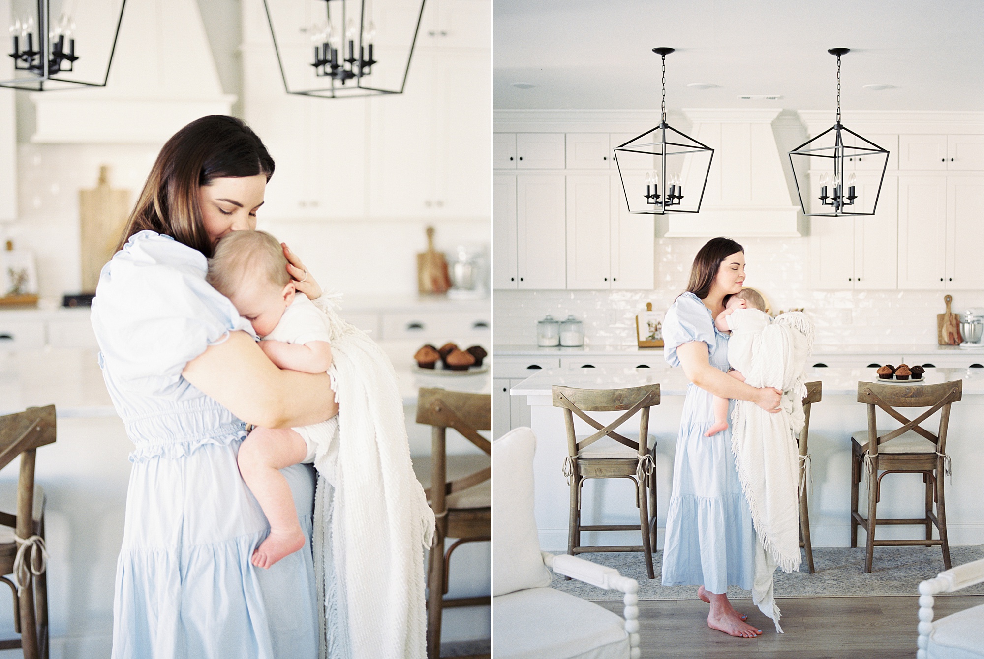 mom and son stand in kitchen during Murfreesboro TN Lifestyle Family Session 