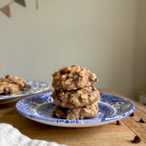 Budget-friendly clean ingredient breakfast cookies on a rustic wooden surface